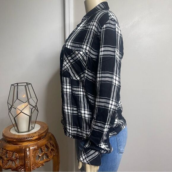Rails Dylan Plaid Button Down Shirt  Onyx Ivory Women Size XS - Picture 5 of 11